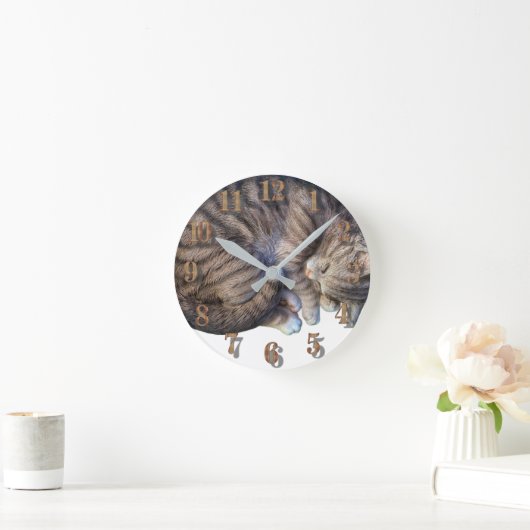 Katze schlief niedlich gemütlich in den Schlaf Runde Wanduhr (Zuhause)