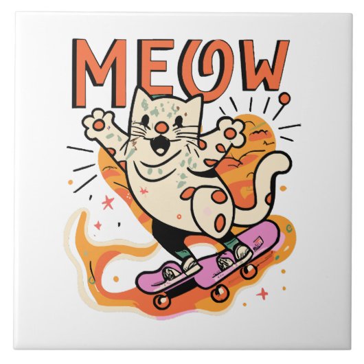Katze Schlittschuh Meow Fliese (Vorderseite)