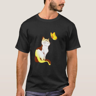 Katze Schmetterling Sonnenschein Japanische Kirsch T-Shirt