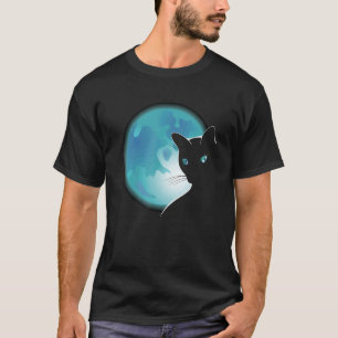 Katze Schwarz Und Der Volle Große Mond Detaillier T-Shirt