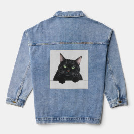 Katze schwarze Katze Denim Jacket Trendy Niedlich Jeansjacke
