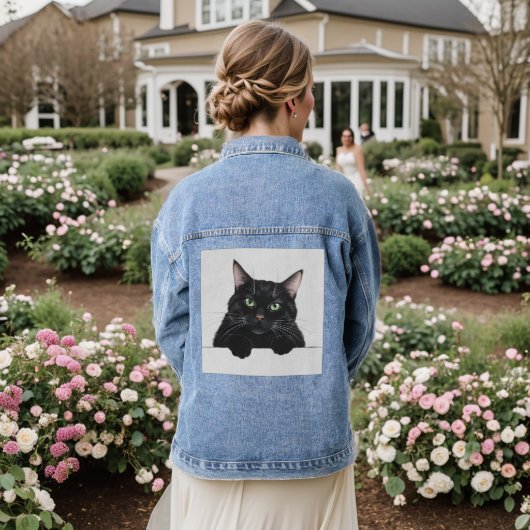Katze schwarze Katze Denim Jacket Trendy Niedlich Jeansjacke (Hochzeit Rückseite)