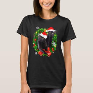 Katze Schwarze Mütze Weihnachtsmann Frohe Weihnach T-Shirt