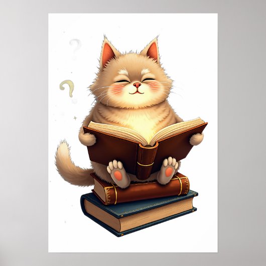 Katze schwebt im Weltraum, liest Buch Kosmische Ko Poster (Vorne)