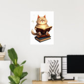 Katze schwebt im Weltraum, liest Buch Kosmische Ko Poster (Heimbüro)