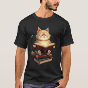 Katze schwebt im Weltraum, liest Buch Kosmische Ko T-Shirt