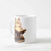 Katze schwebt im Weltraum und liest Buch Kosmische Kaffeetasse (Vorderseite Links)