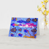 Katze Schwimmen mit Fischen Karte (Gelbe Blume)