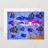 Katze Schwimmen mit Fischen Postkarte (Vorne/Hinten)