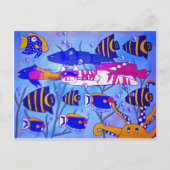 Katze Schwimmen mit Fischen Postkarte (Vorderseite)