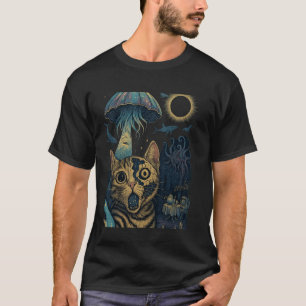 Katze Selfie Gebrochenes Gesicht Quallen UFO Astro T-Shirt