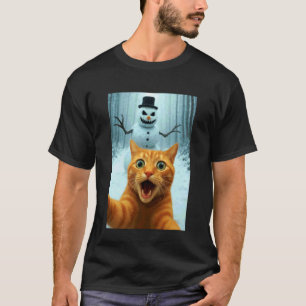 Katze Selfie Gruseliger Schneemann Weihnachten Lus T-Shirt