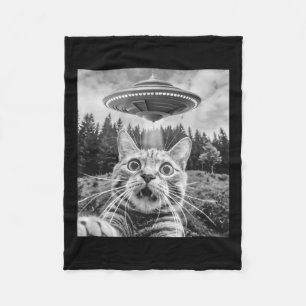 Katze Selfie mit Alien Ufo Funny Cat Frauen Fleecedecke