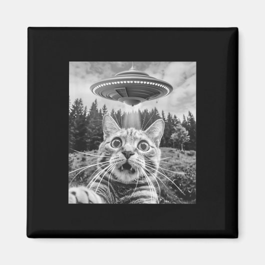 Katze Selfie mit Alien Ufo Funny Cat Frauen Magnet (Vorne)