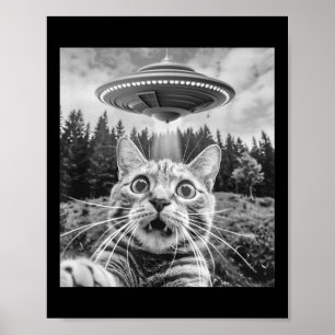 Katze Selfie mit Alien Ufo Funny Cat Frauen Poster