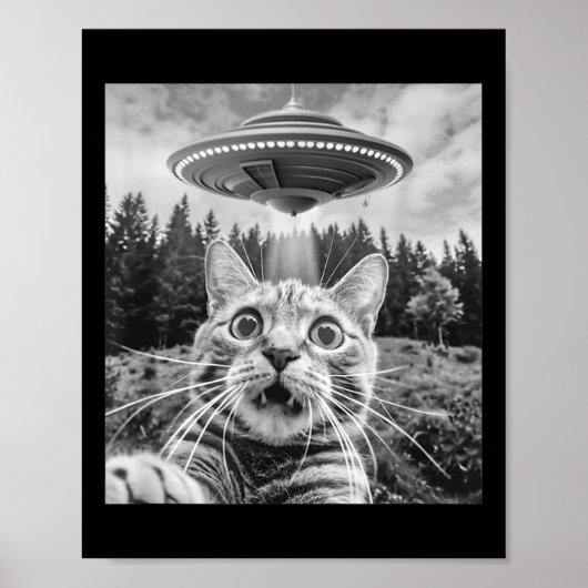 Katze Selfie mit Alien Ufo Funny Cat Frauen Poster (Vorne)
