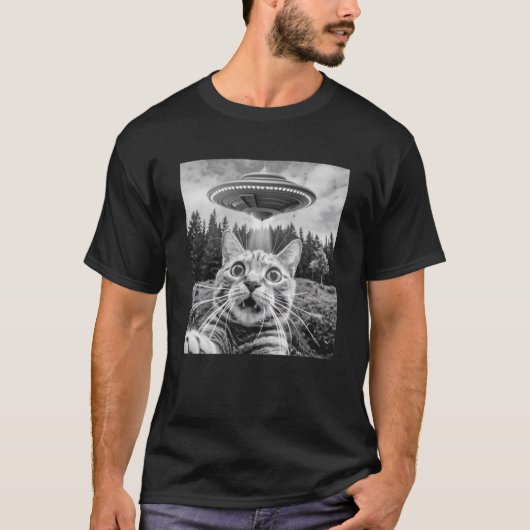 Katze Selfie mit Alien UFO Funny Cat für Männer Fr T-Shirt (Vorderseite)