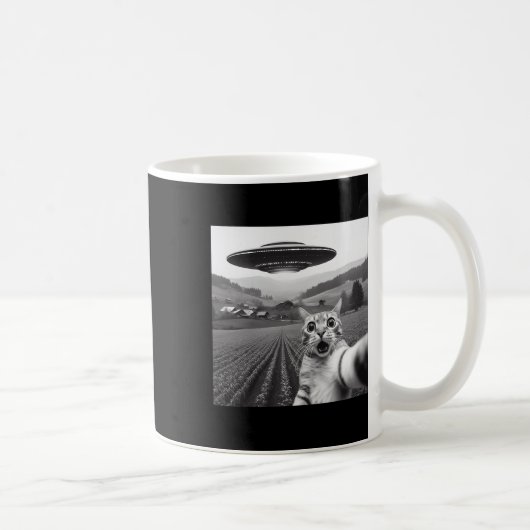 Katze Selfie mit Alien Ufo Funny Cat Geschenke für Kaffeetasse (Rechts)
