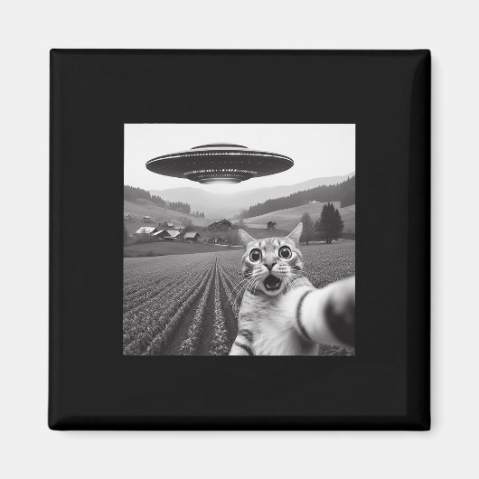 Katze Selfie mit Alien Ufo Funny Cat Geschenke für Magnet (Vorne)