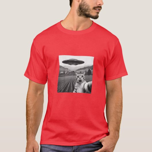 Katze Selfie mit Alien UFO Funny Cat Geschenke für T-Shirt (Vorderseite)