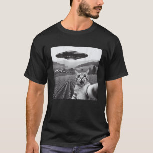 Katze Selfie mit Alien UFO Funny Cat Geschenke für T-Shirt