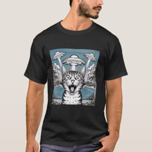 Katze Selfie mit Alien UFO Funny Cat Geschenke für T-Shirt