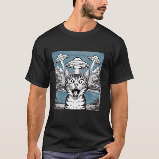 Katze Selfie mit Alien UFO Funny Cat Geschenke für T-Shirt (Vorderseite)