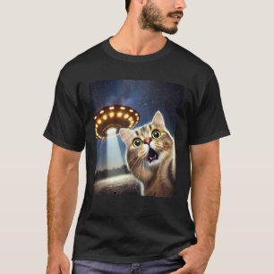 Katze Selfie mit Alien UFO Funny Cat Geschenke für T-Shirt