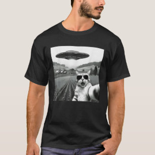 Katze Selfie mit Alien Ufo Funny Cat Geschenke für T-Shirt