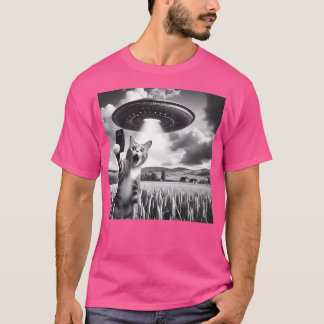 Katze Selfie mit Alien Ufo Funny Cat T-Shirt