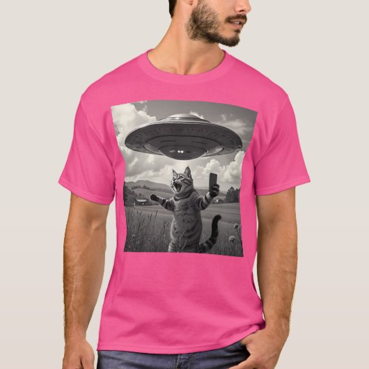 Katze Selfie mit Alien Ufo Funny Cat T-Shirt (Vorderseite)