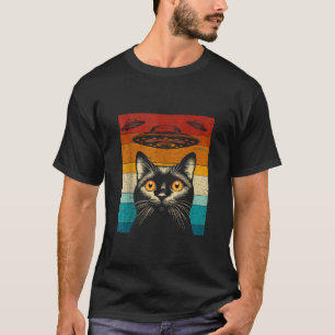 Katze Selfie mit Alien UFO Funny Vintage Geschenke T-Shirt