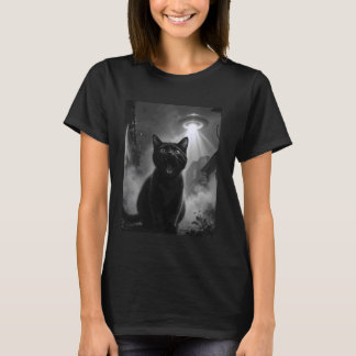 Katze Selfie mit Alien UFO Lustige Männer Frauen K T-Shirt