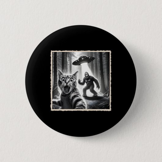 Katze Selfie mit Bigfoot und Ufo Funny Sasquatch C Button (Vorderseite)
