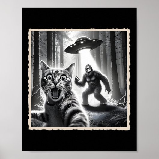 Katze Selfie mit Bigfoot und Ufo Funny Sasquatch C Poster (Vorne)