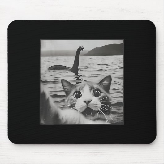 Katze Selfie mit Loch Ness Monster Funny Cats Men  Mousepad (Vorne)