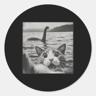 Katze Selfie mit Loch Ness Monster Funny Cats Men Runder Aufkleber