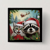 Katze Selfie mit Sleigh-Raccoon-Weihnachten Button (Vorderseite)