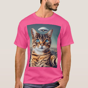 Katze Selfie mit Ufo T-Shirt