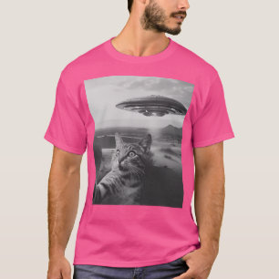 Katze Selfie mit Ufo T-Shirt