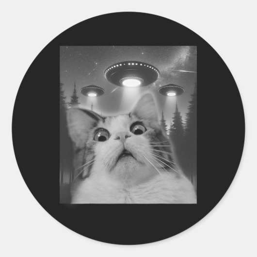Katze Selfie mit Ufos Runder Aufkleber (Vorderseite)