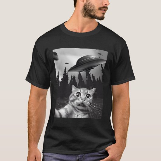 Katze Selfie mit Ufos T-Shirt (Vorderseite)