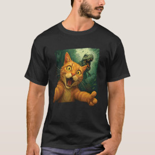 Katze Selfie T-Rex Jagd Lustiges Dinosaurier Meme T-Shirt