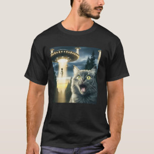 Katze Selfie UFO Außerirdischer Humor Lustig Obert T-Shirt