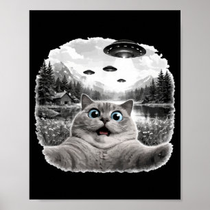 Katze Selfie Ufo Außerirdischer Lustig Ed Britisch Poster