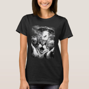 Katze Selfie UFO Vintage Lustige Katzenliebhaber R T-Shirt