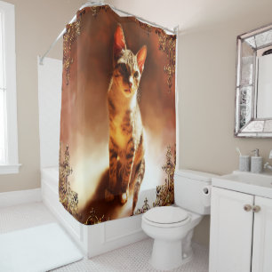 Katze setzen duschvorhang