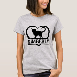 Katze Silhouette Herz geteiltes Monogramm T-Shirt