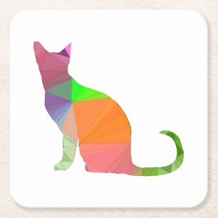 Katze Silhouette Low Poly Rechteckiger Pappuntersetzer