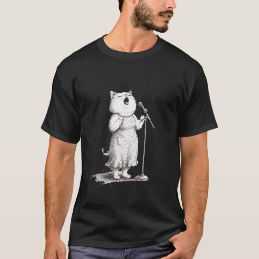 Katze singt in das Mikrofon Performance T-Shirt (Vorderseite)